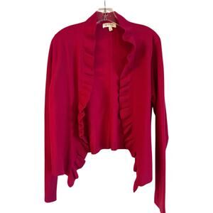 Kinross Cashmere Women’s Pink Ruffle Trim Open Cardigan Size XL 100% Cashmere